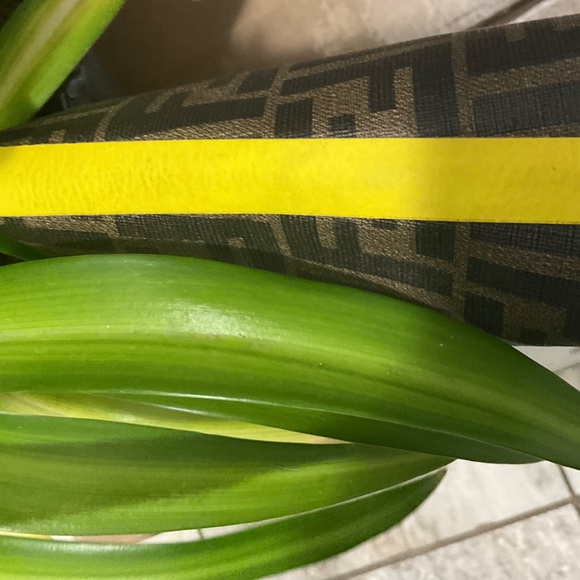 PRE LOVED FENDI Brown Monogram Wristlet with Yellow Detachable Strap - Picture 9 of 10